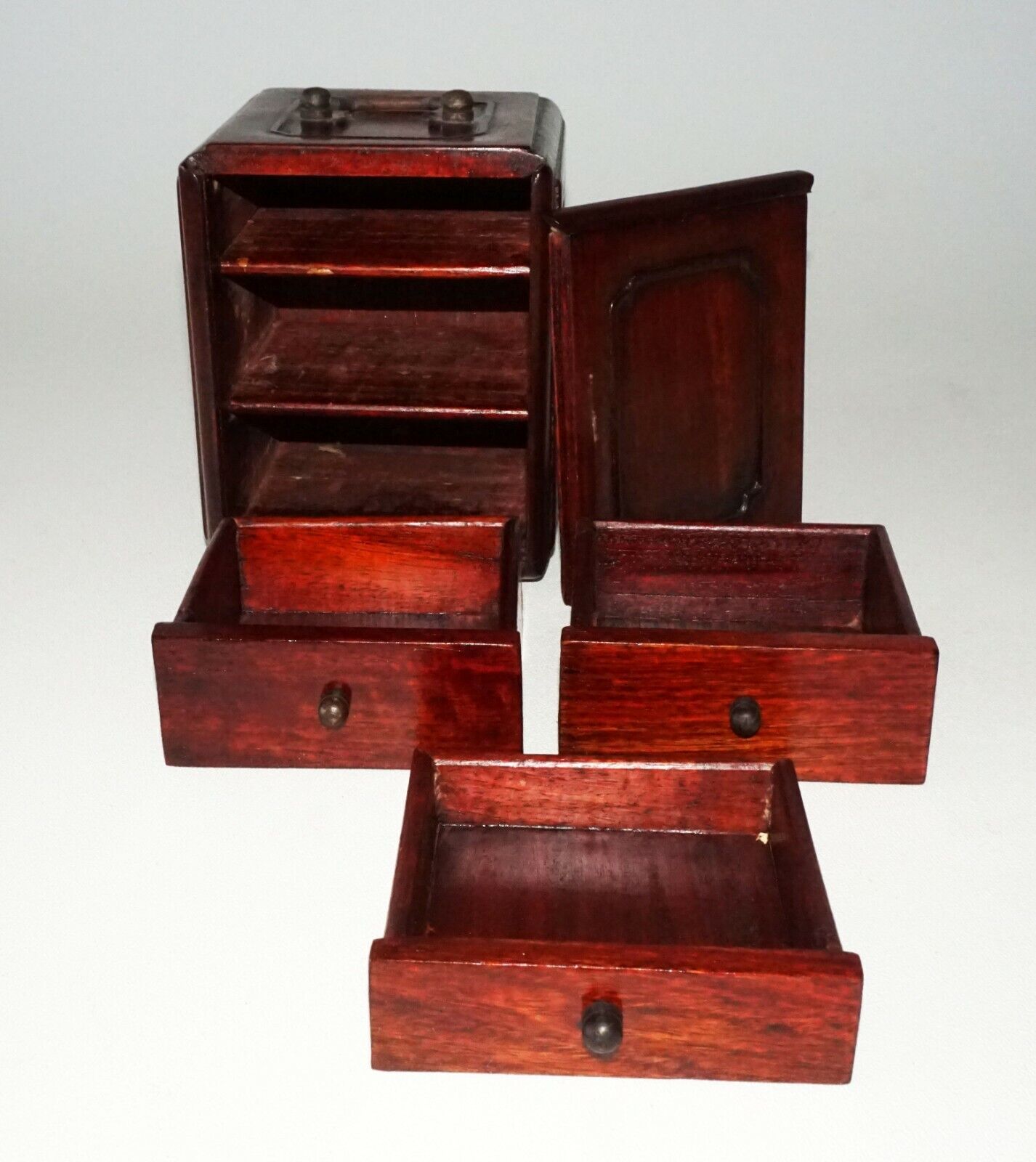 20C Chinese Hardwood 3x Drawer Mini Travel Chest w. Handle (CWo)