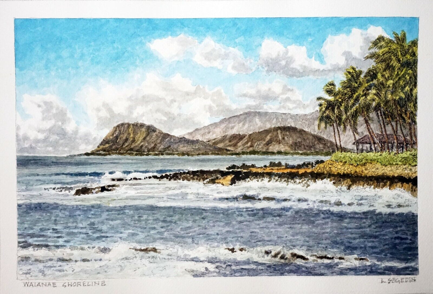 Hawaii Watercolor Painting "Waianae Shoreline, West Oahu" by L. Segedin #117