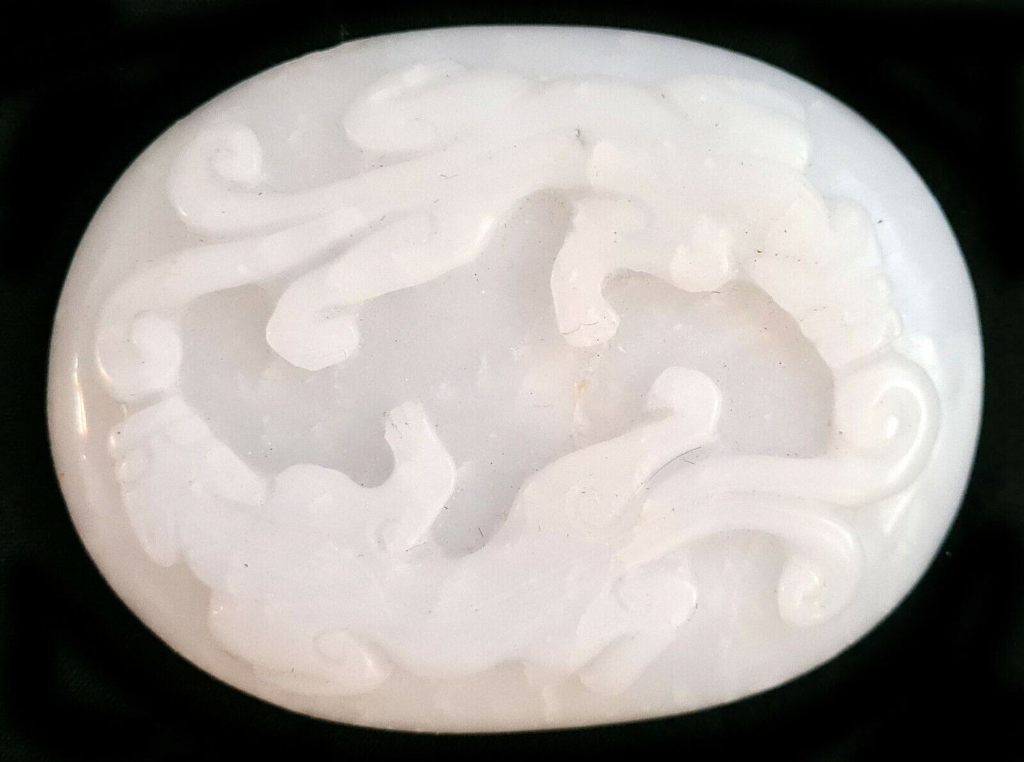 20C Chinese White Jade Large Scepter Head w. Dragon Motif in Relief (AHB)