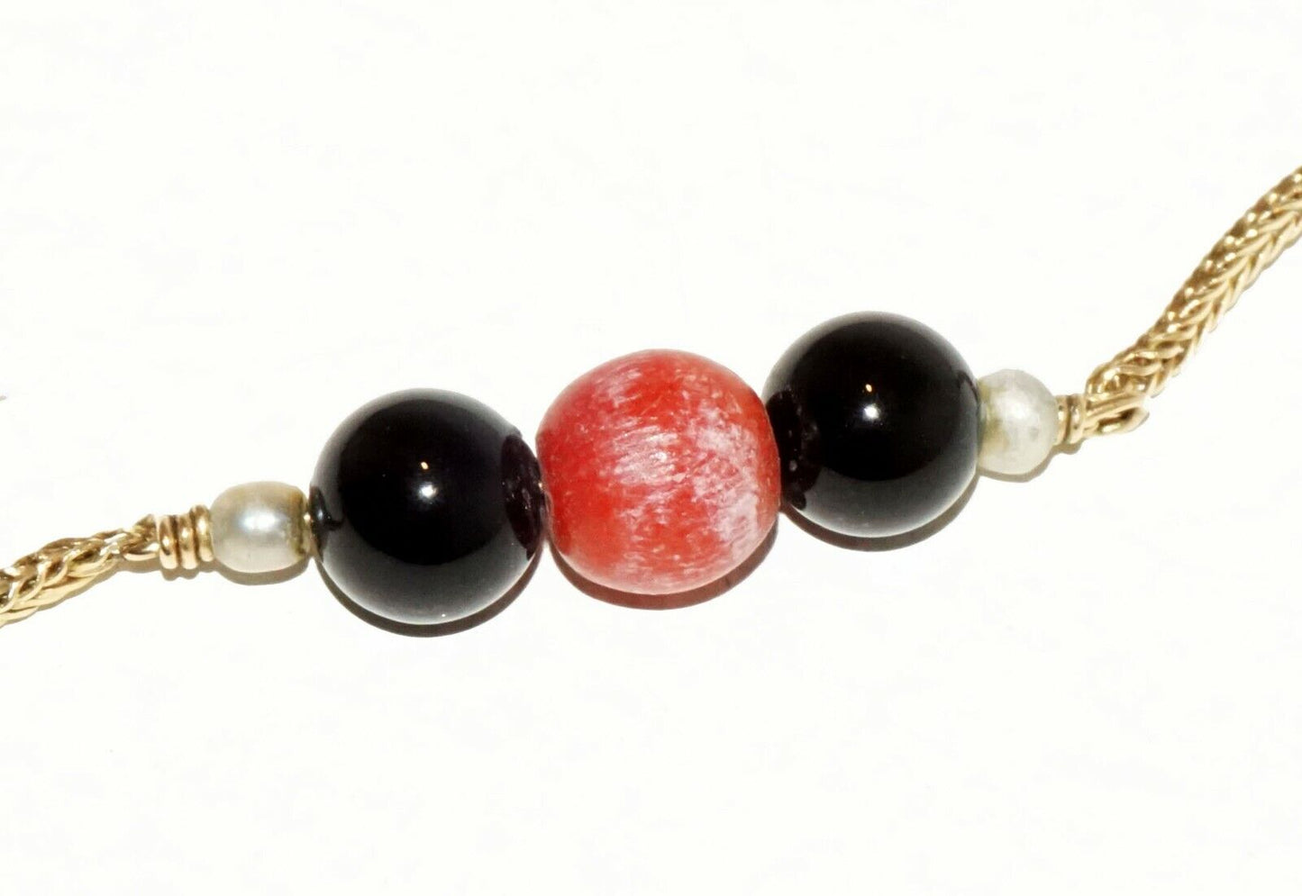 Italy 14K yellow Gold Necklace w Red & Black Coral Beads Giovanni Balestra (LeP)