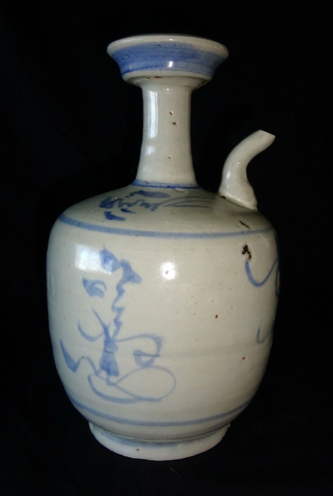 17C Chinese Blue & White Glaze Floral Motif Pottery Wine Ewer (HeN) IC