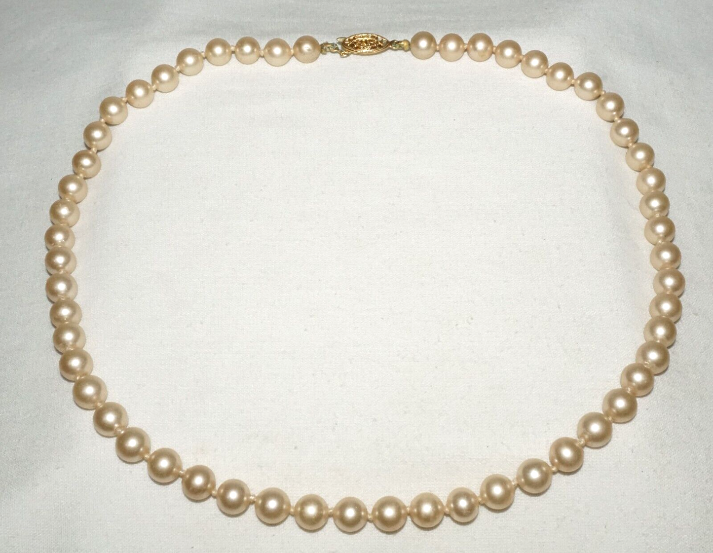 Vintage Faux Pearl Necklace w. Gold Plated Silver Filigree Clasp (InS)L5 1st