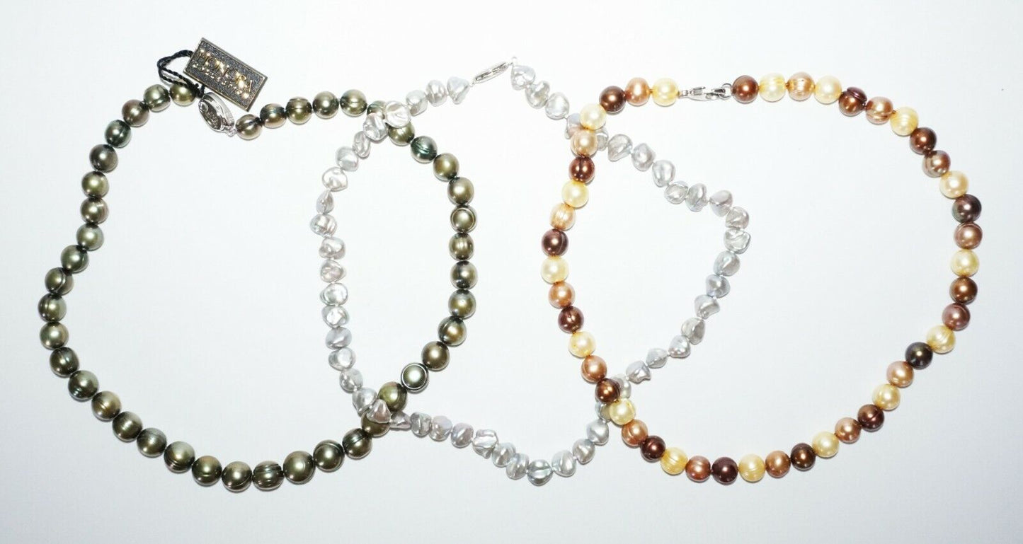 3Pc Multicolored Single Strand Pearl Necklaces w. Sterling silver Clasp(SaR)#452