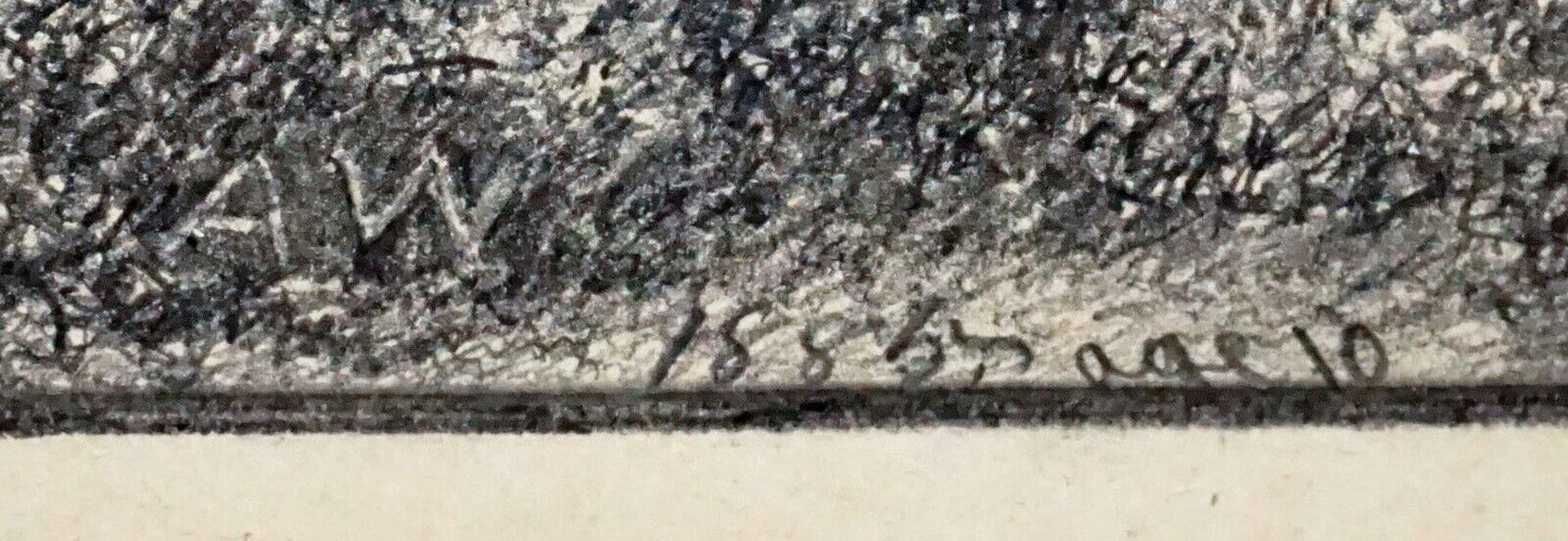1883 US Gilt Framed Pencil Drawing Landscape w. Figure by A.W. (New)