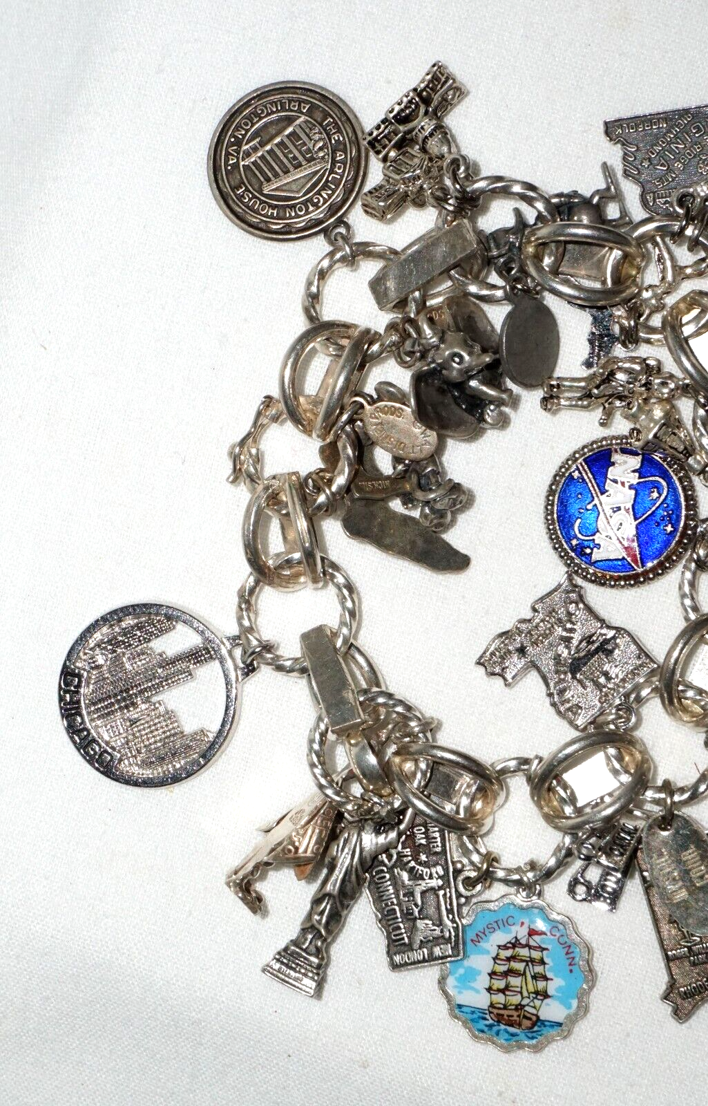 Vintage Sterling Silver Charm Bracelet w. 24x World & Travel Charms (BrM)#6
