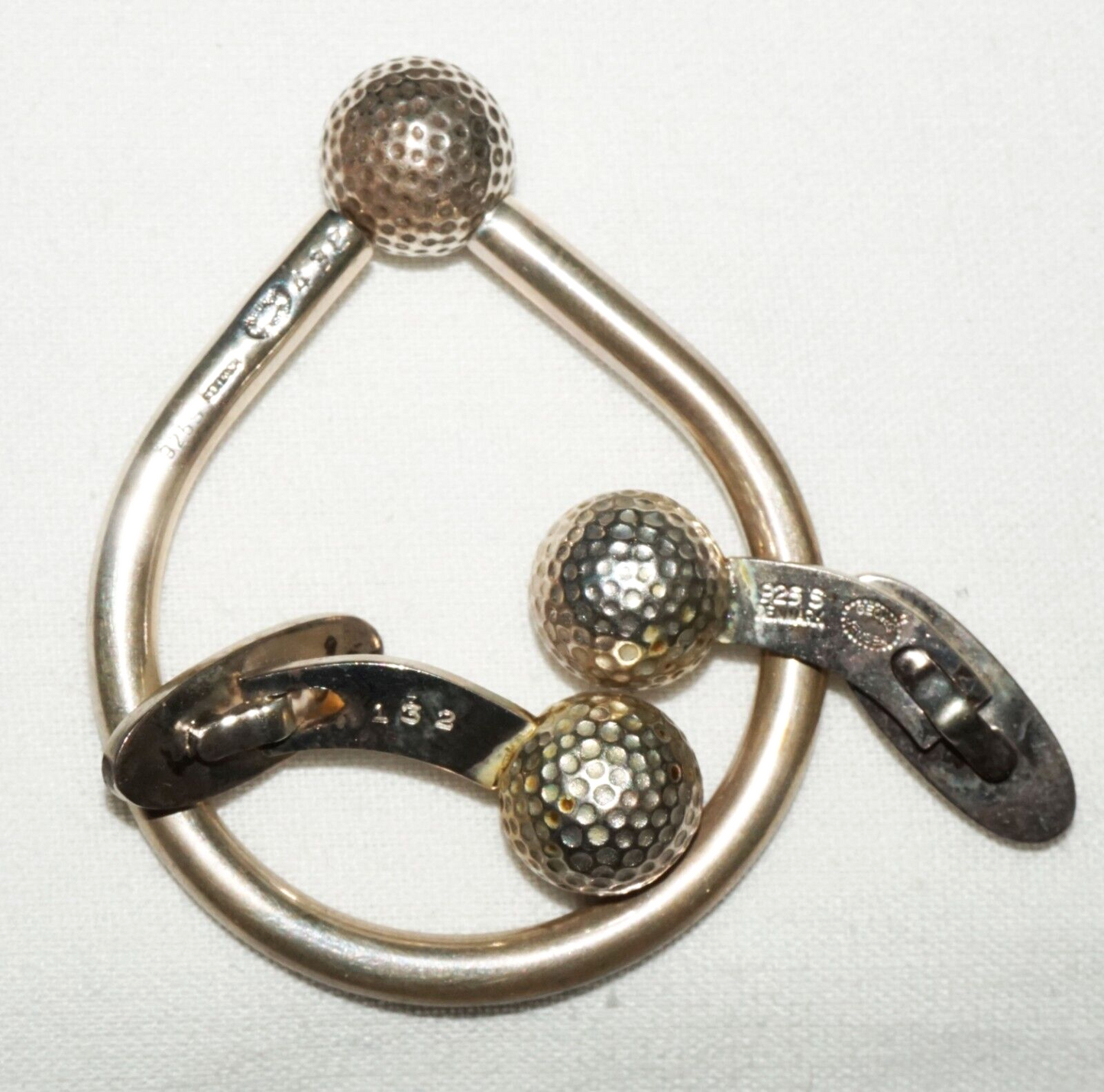 3Pc Denmark Sterling Silver Key Ring 432 & Pair Cufflinks 132 Georg Jensen (OdC)