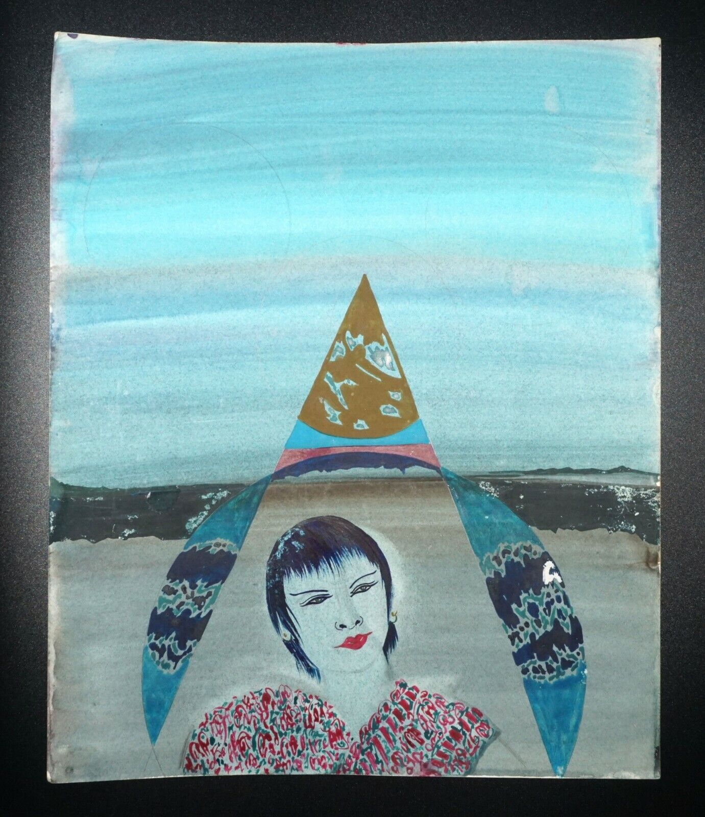 France Hawaii Outsider Art WC Painting Female in Space by Claude Vedel (EtJ)#4