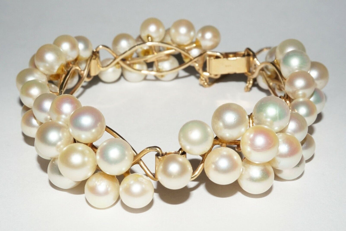 Vintage Modernist Style 14k Yellow Gold Bracelet set w. 54x Pearls (NaD)#18