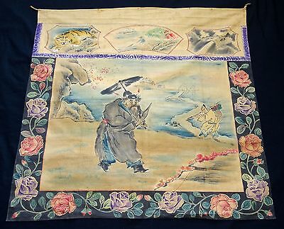 1920s Chinese Cotton Altar Cloth Folk Painting Zhongkui Motif (Eic) IC