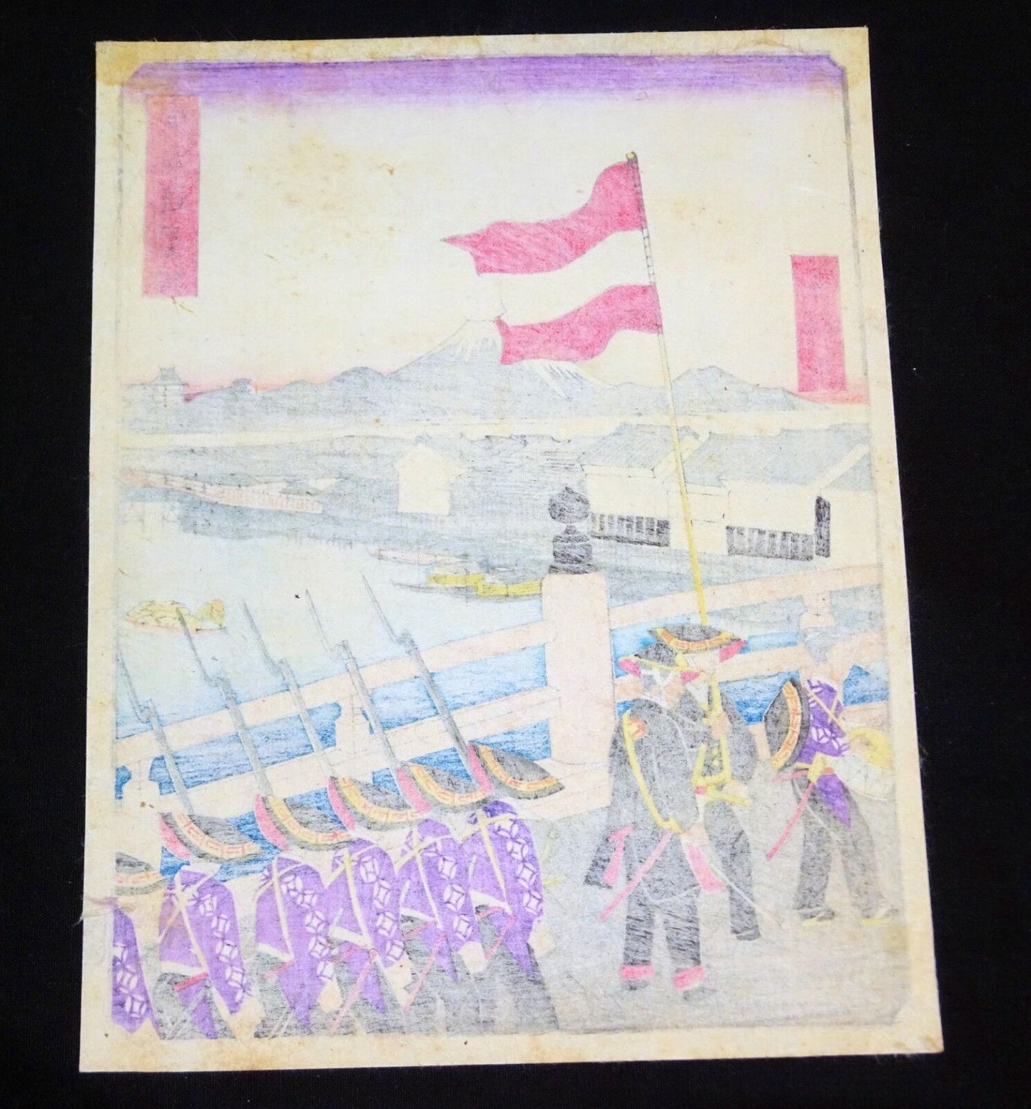 20C Japanese Woodblock Print "Military Company Marching" by unknown artist (***)