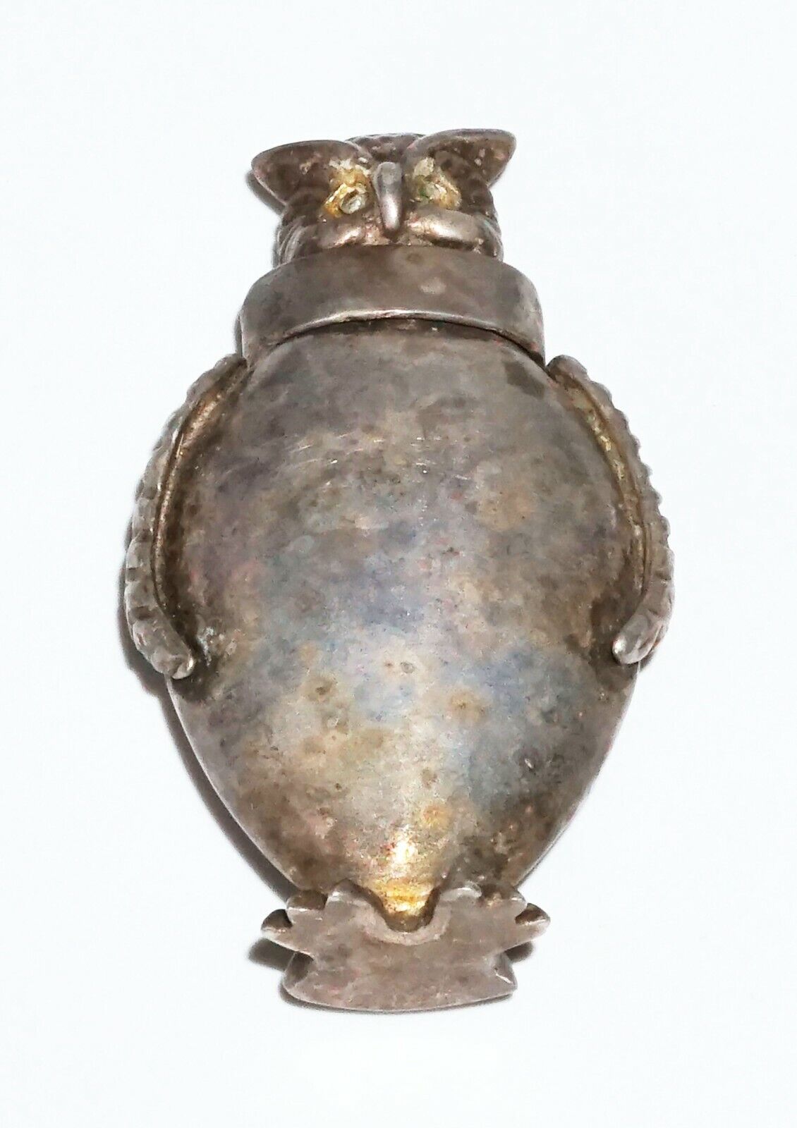 S.E. Asian Silver Hinged Top Lime Container w. Standing Owl Motif (WMH)21-3