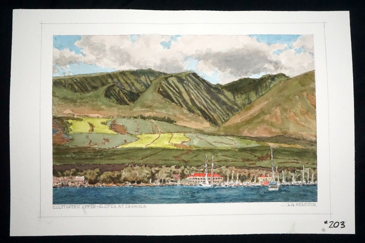 Hawaii Watercolor Painting Lahaina Maui from the Ocean by Larry Segedin #203