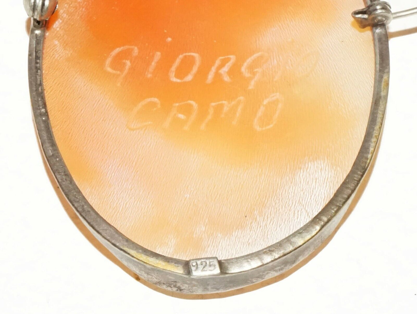 Italian Sterling Silver Shell Cameo Brooch Pendant w. Female by Giorgio (BrM)#9