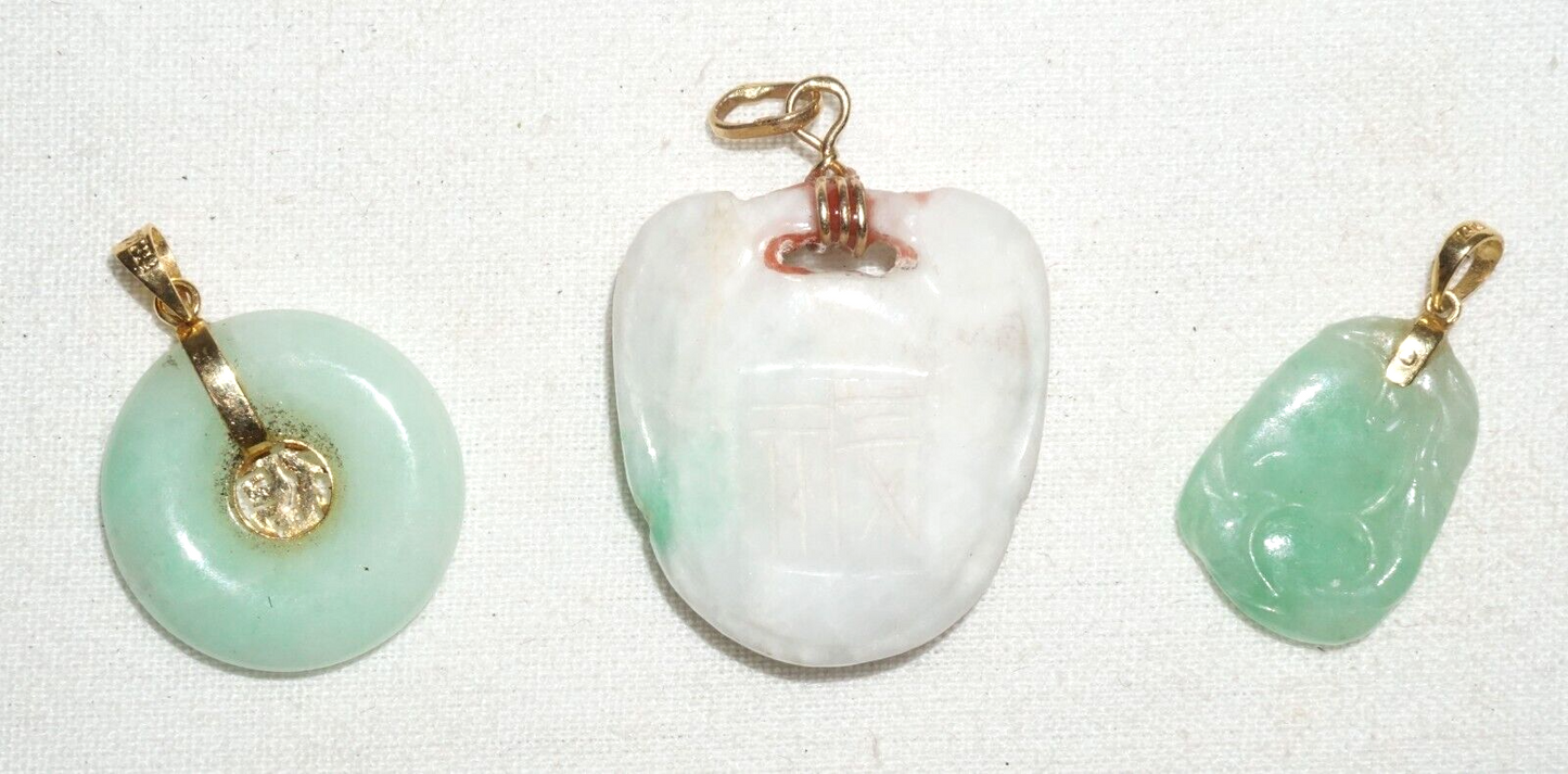 3Pc Vintage Chinese Miniature Jadeite Jade Carved Pendants Lot (***)