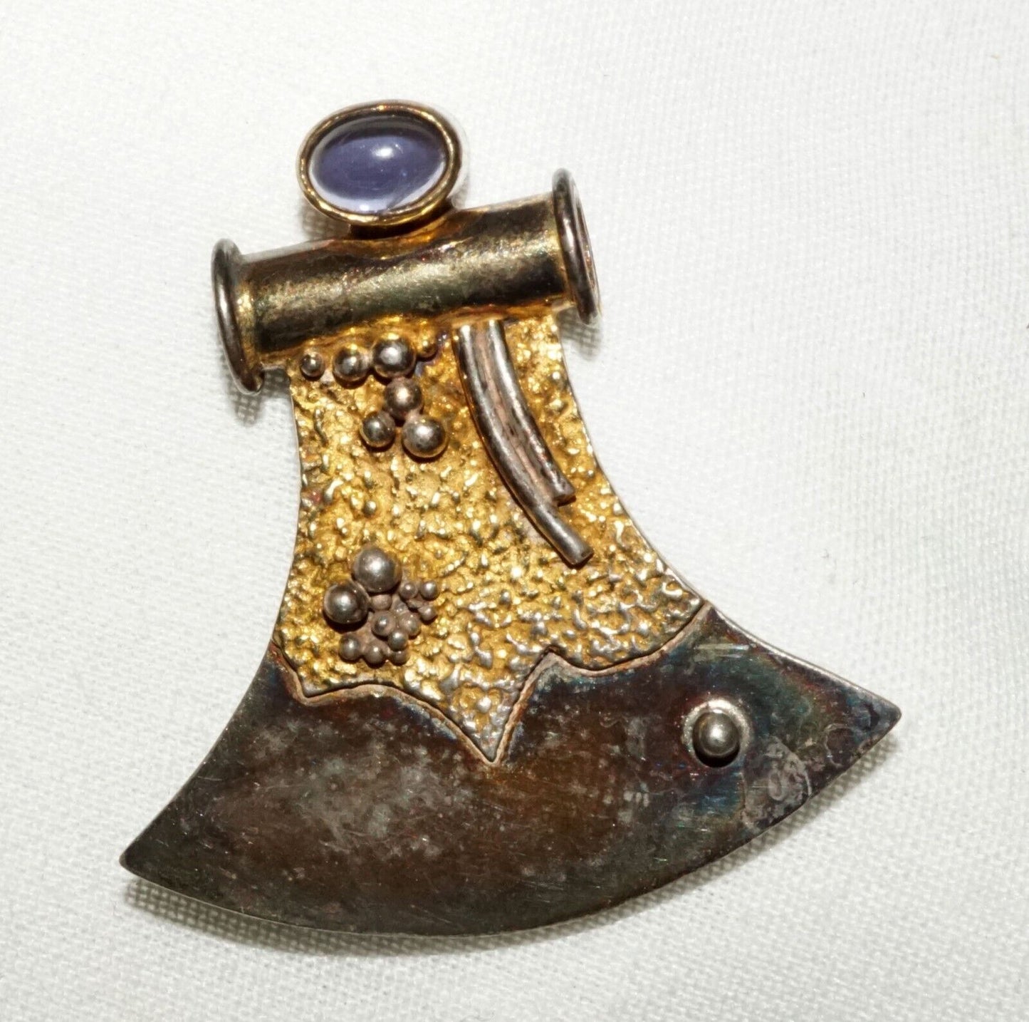 Vintage Sterling Silver Adze Design Brooch w. Amethyst Accent (KoS) L19