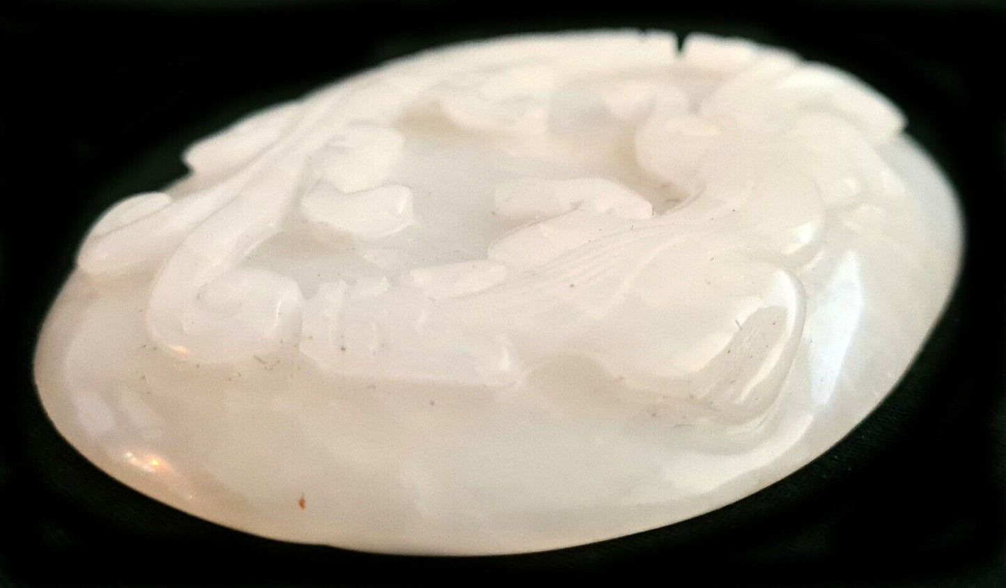 20C Chinese White Jade Large Scepter Head w. Dragon Motif in Relief (AHB)