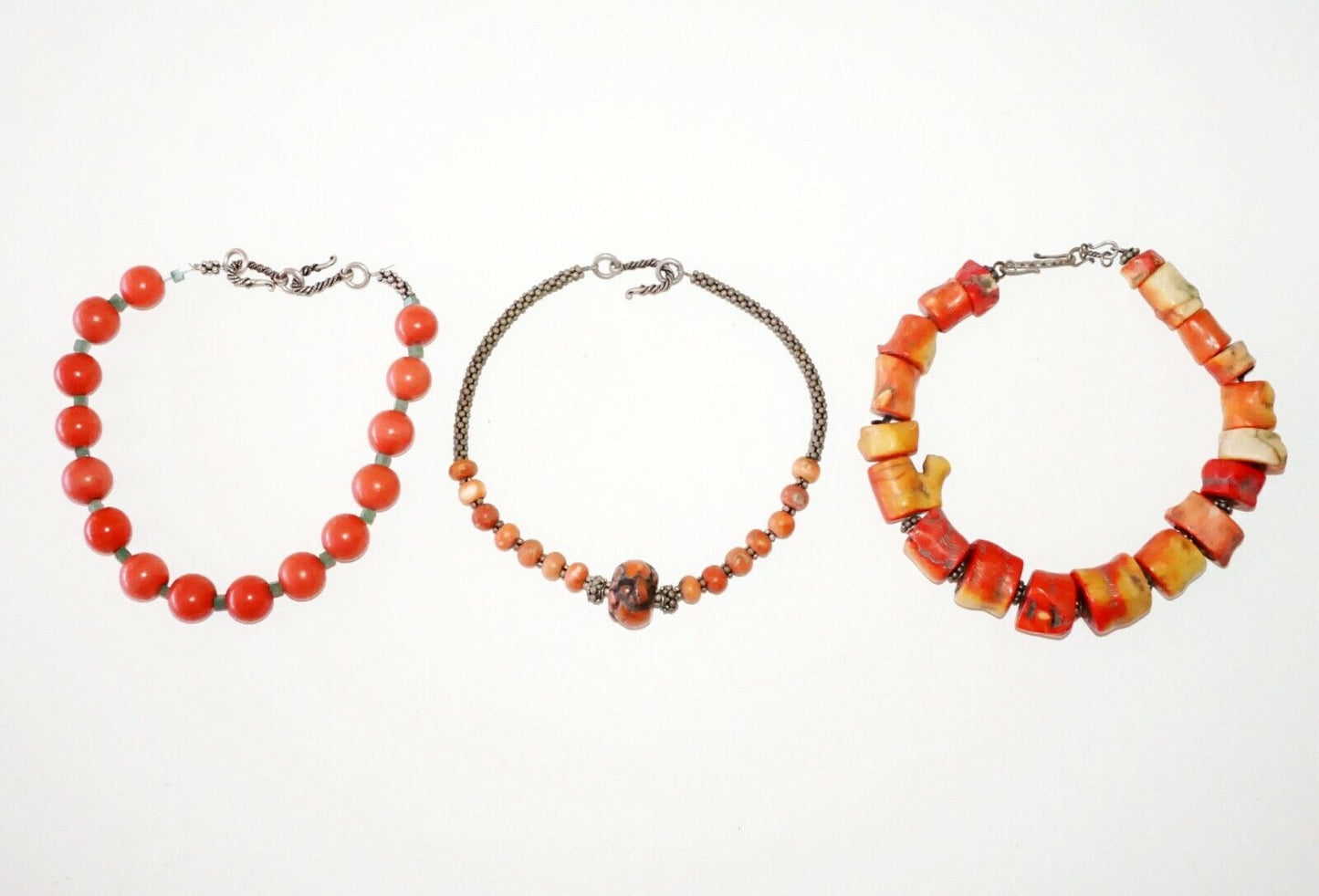 3x Vintage Chinese Red Coral & Glass Bead Choker Necklaces (***) F