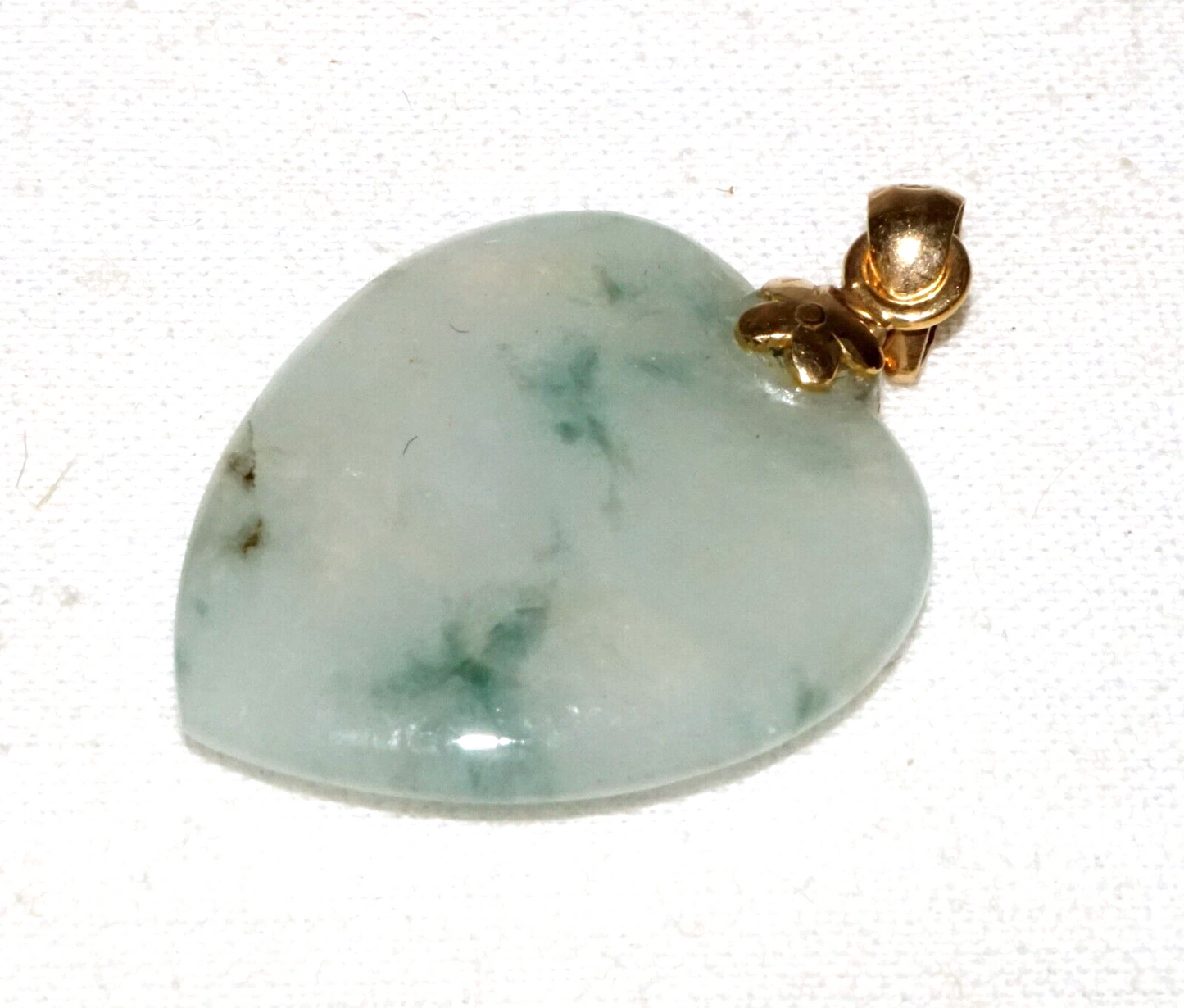 Vintage Chinese 14k Yellow Gold Translucent Jadeite Jade Heart Pendant (InS)L6