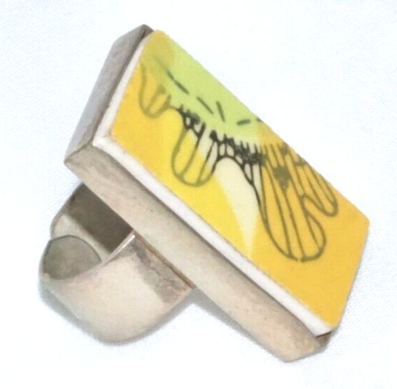 Vintage Silver Plated Abstract Sunflower Petal Tile Ring Adjustable Size (LoC)L2
