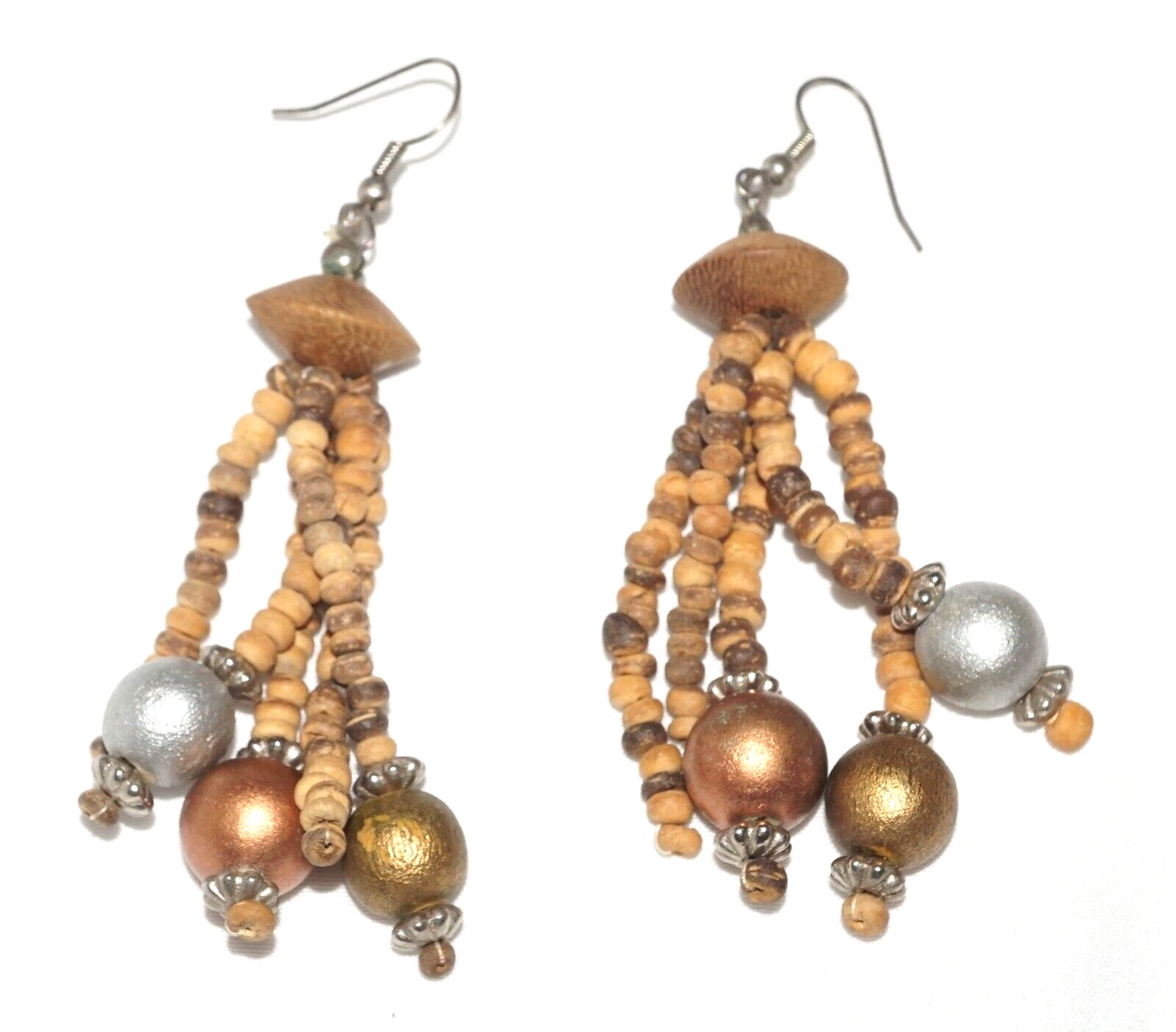 Multi Strand Necklace Accented w Coconut & Wood Beads w Matching Earrings (MaM)8