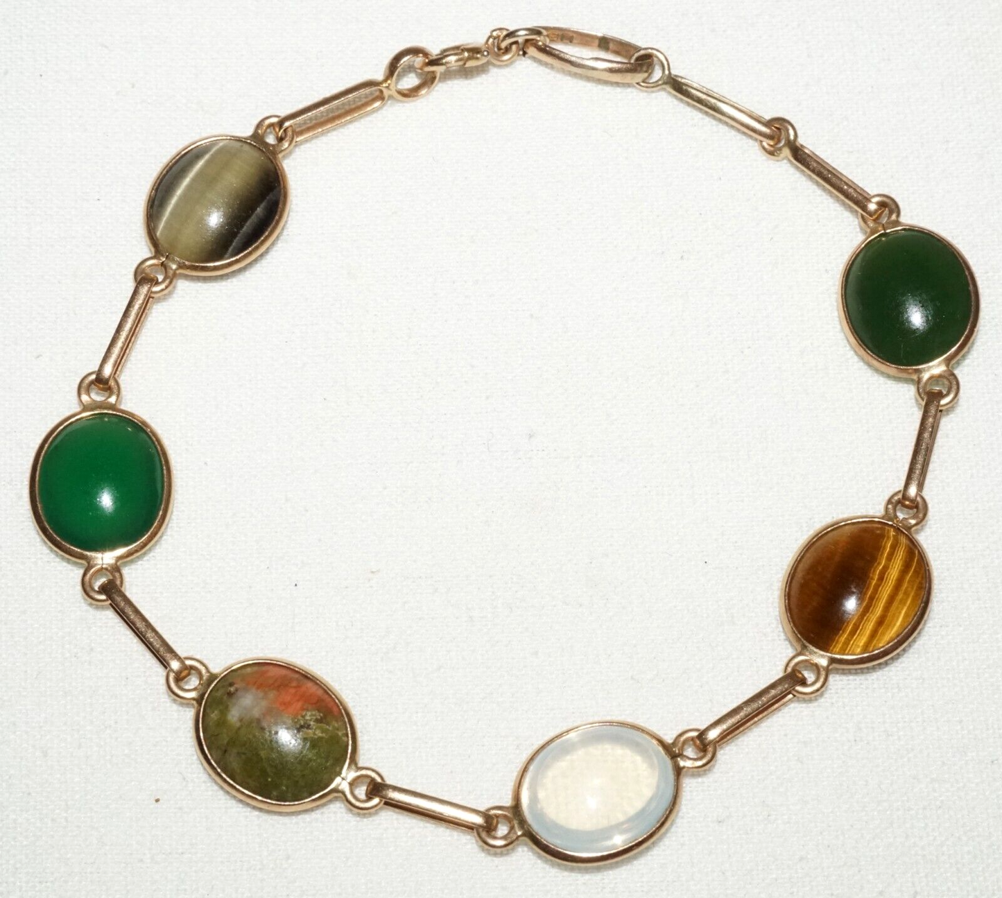 Vintage UK 9k Yellow Gold Link Bracelet w. 6x Gemstone Accents (KoS) L15