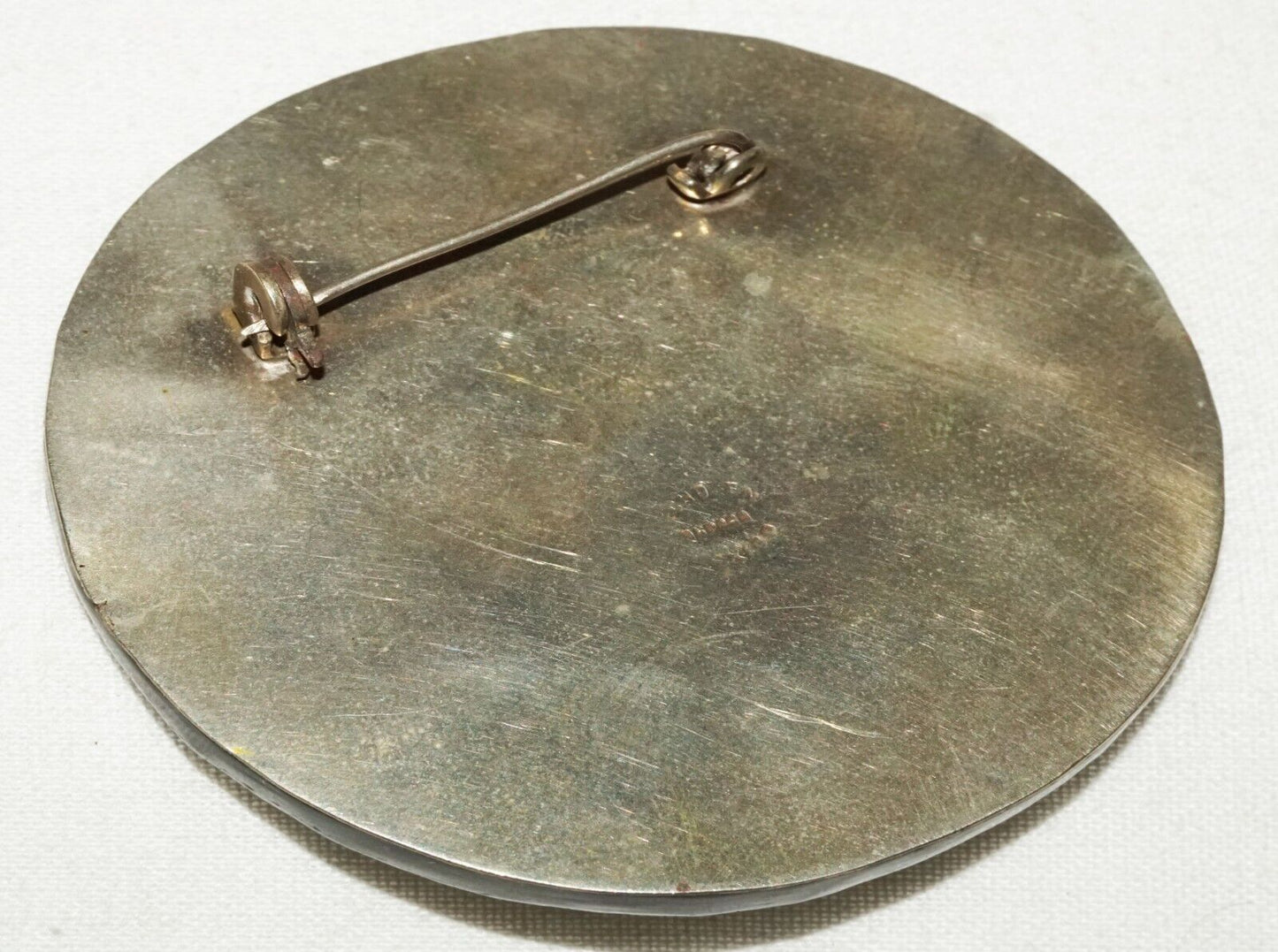 Vintage Mexico Alpaca Silver & Gold Mayan Calendar Plaque Brooch Pin (LeS)L24