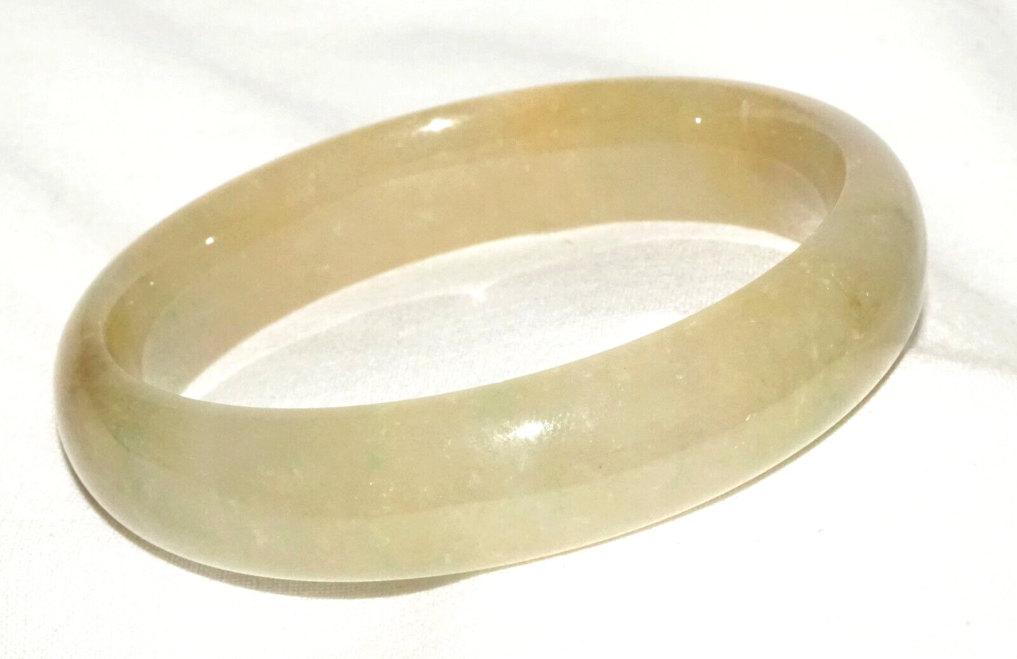 Vintage Chinese Semi Translucent Yellowish Green Jade Bangle Bracelet (InS)#L3
