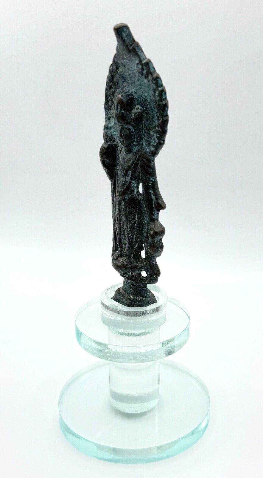 Vintage Bronze Southeast Asian Guanyin Sculpture w Flaming Mandoria (MiM)