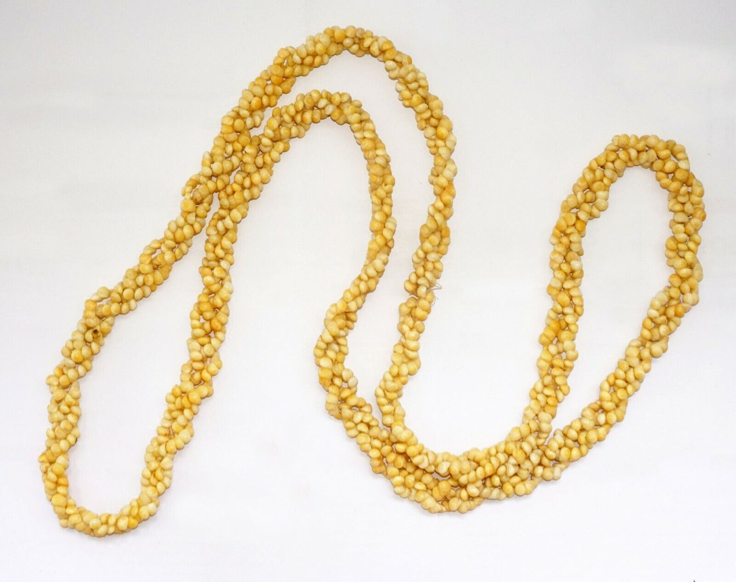 Vintage Pacific 3x Single Strand Braided Yellow Mini Shell Lei Necklace (CuM)