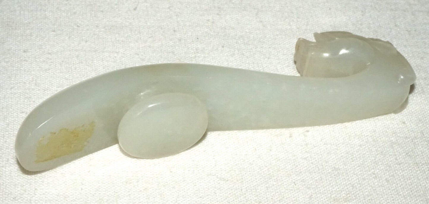Antique Chinese Grey Green Nephrite Jade Dragon Belt Hook (UVi)#23