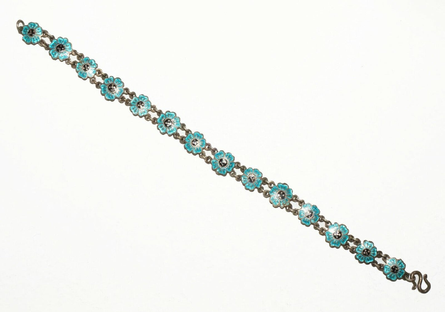 Chinese Brass & Blue Enamel Flower Motif Link Bracelet (BrM)#6
