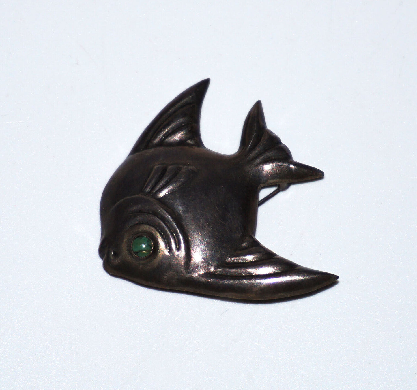 Mexico Sterling Silver Tropical Fish Pin w. Turquoise Eye by Ave Juarez 40 (CWo)
