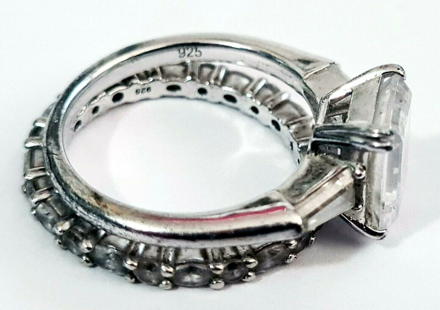 2Pc Vintage Sterling Silver & Cubic Zirconia Rings Sz. 5.5/6 (WMH)3f