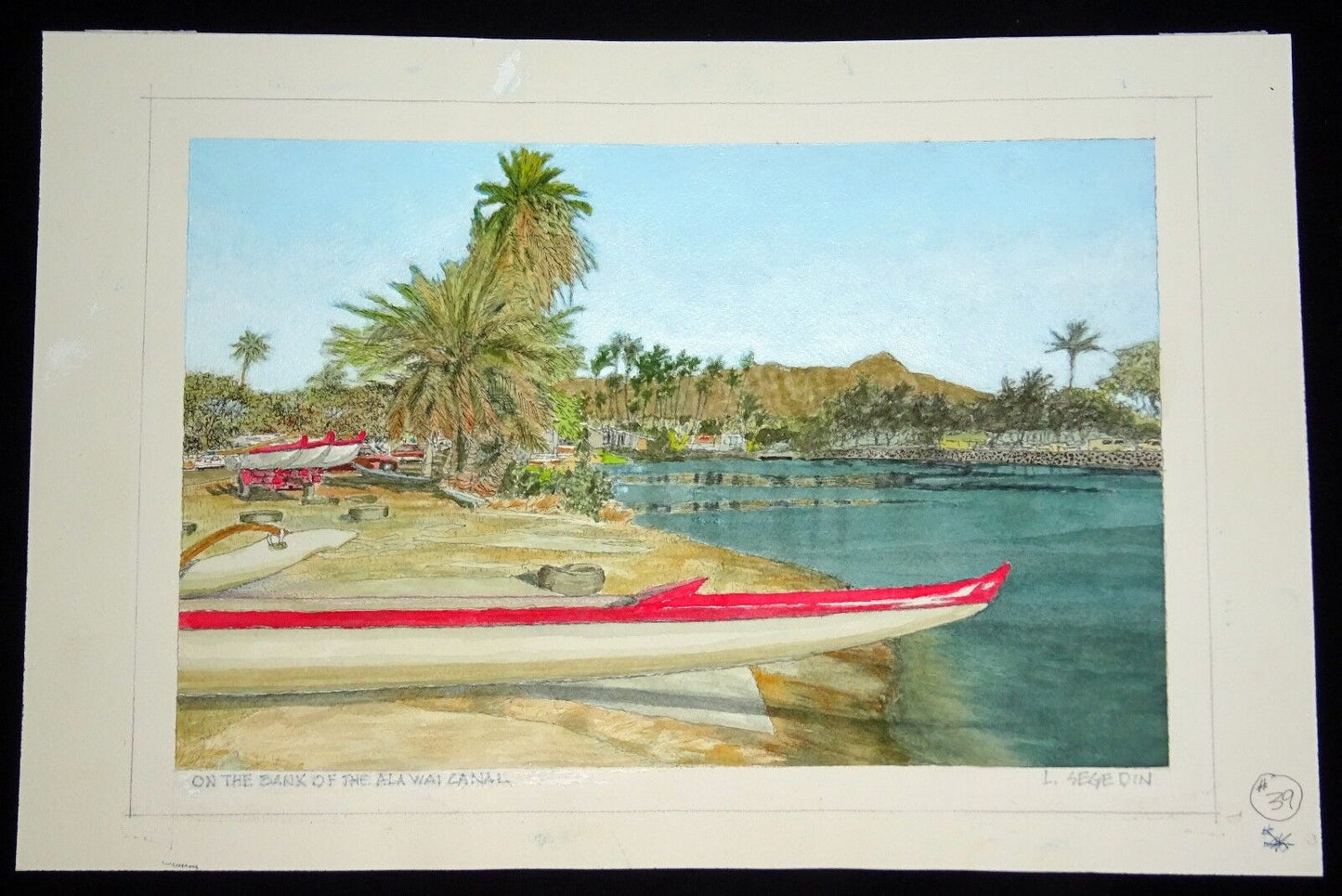 Orig. Hawaii Watercolor Painting "On the Banks of the Ala Wai" by L. Segedin #39