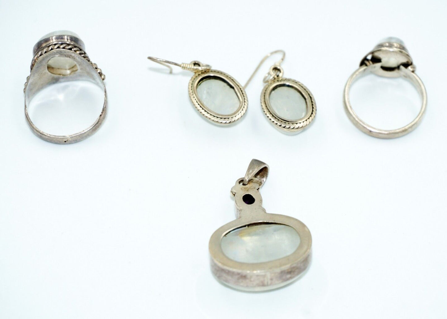 5Pc Sterling Silver & Moonstone Rings Sz.8, Pendant & Earring Mixed Group (Tra)