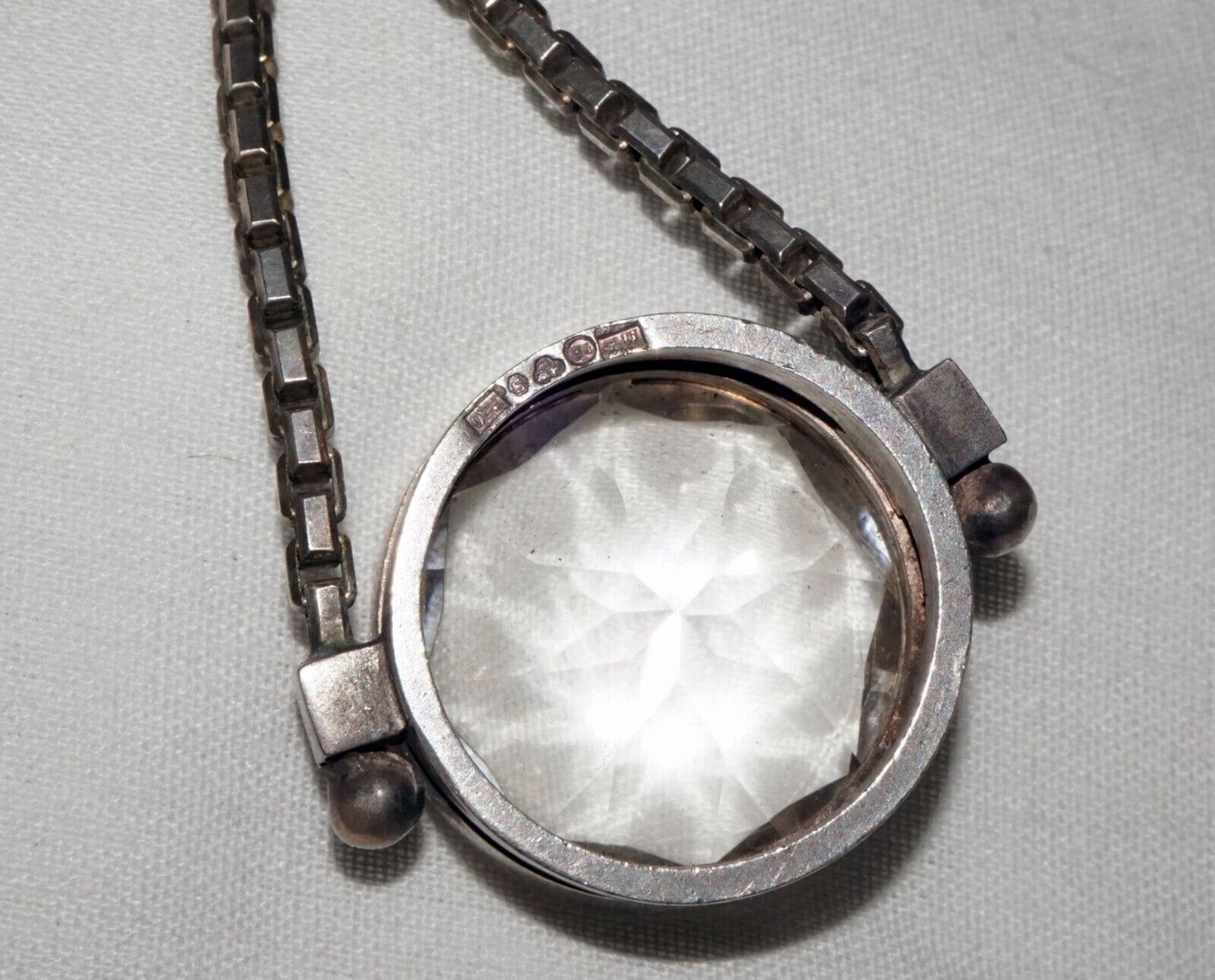 Vintage Swedish Modernist 835 Silver Necklace & Quartz Pendant by Stygbert (ShI)