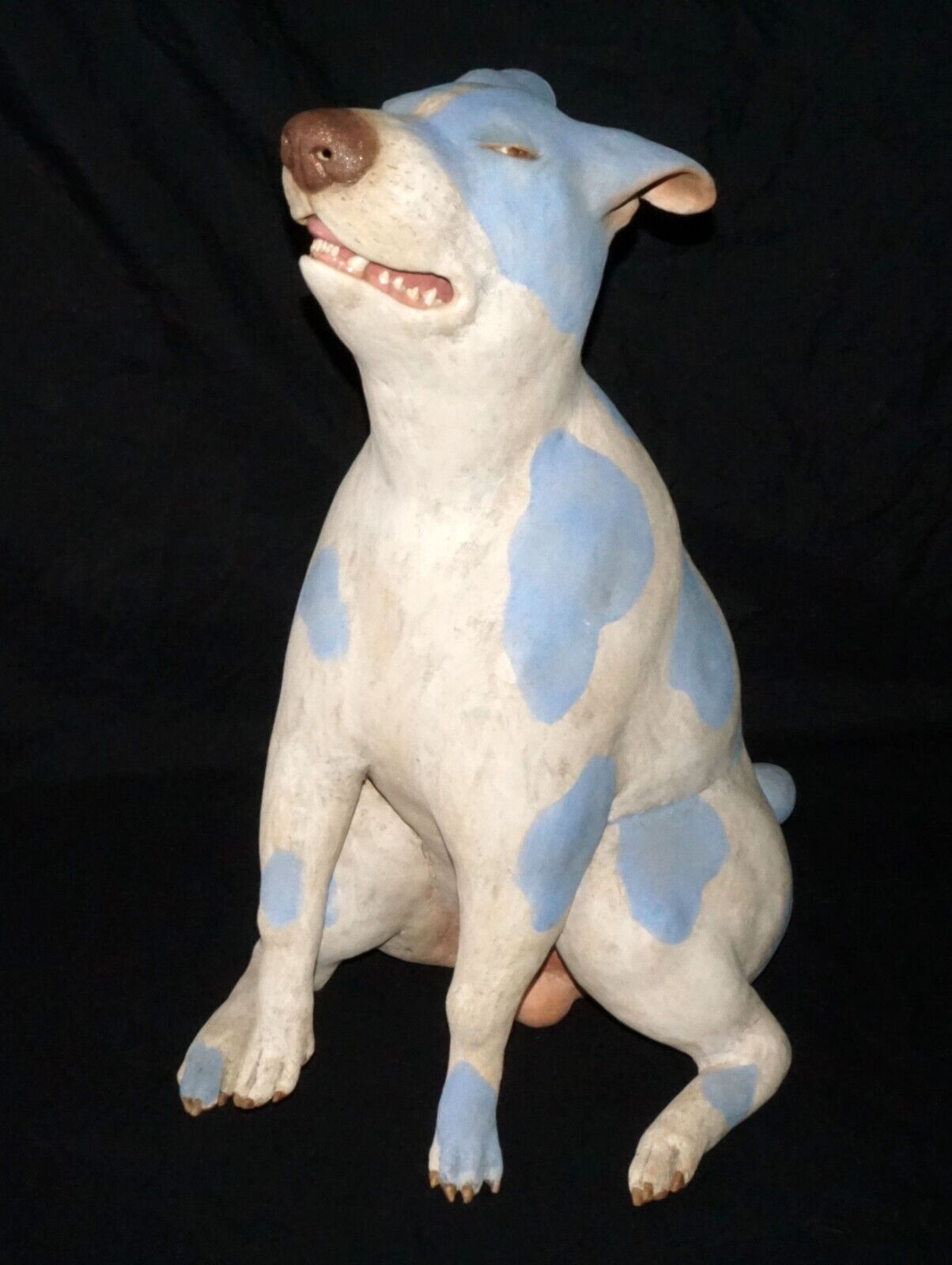 Hawaii Pottery Sculpture Blue Spotted Puppy Dog by Esther Shimazu (B.1957)(McA)
