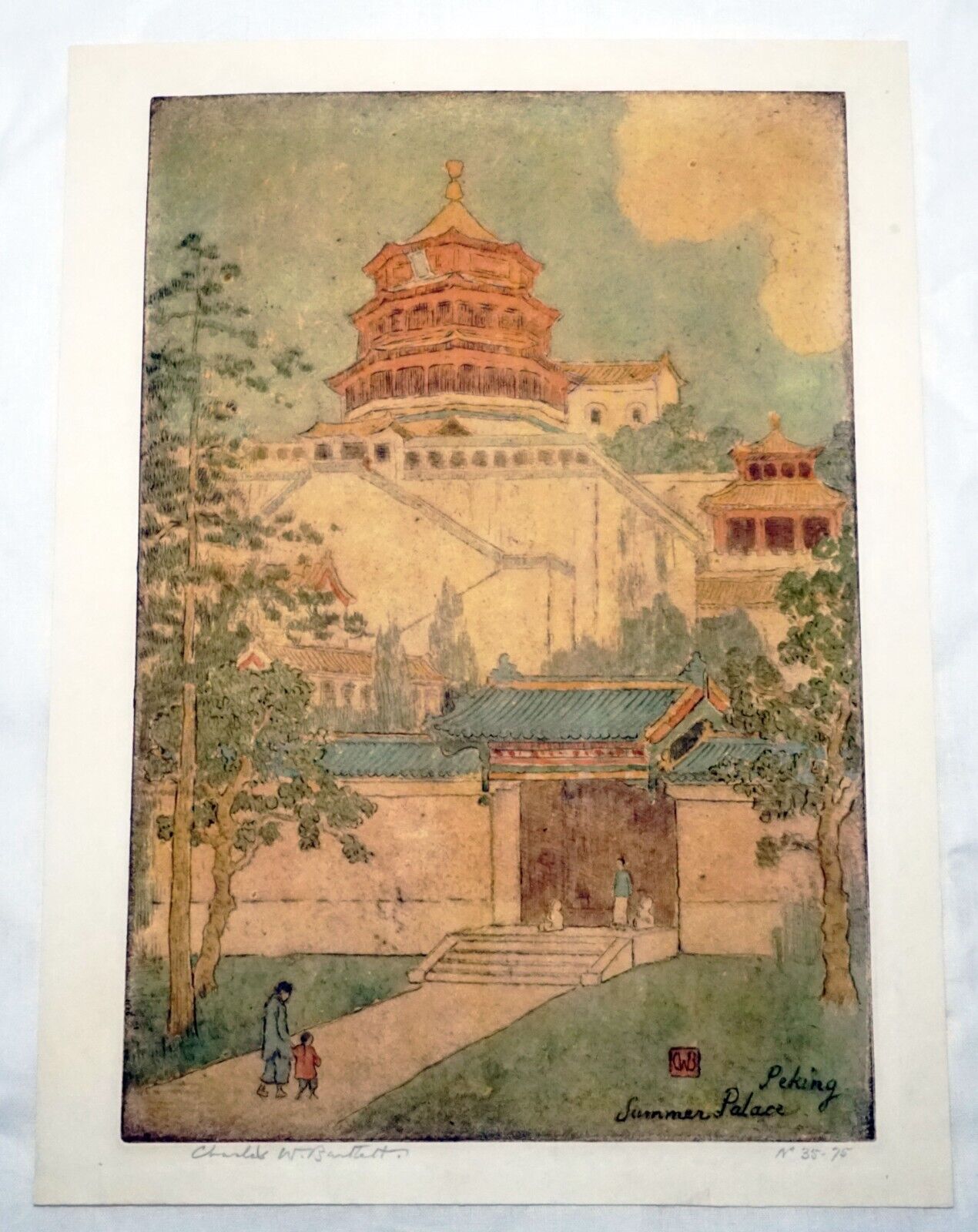 1923 UK Etching Print Peking Summer Palace Charles W. Bartlett (1860-1940)(InS)