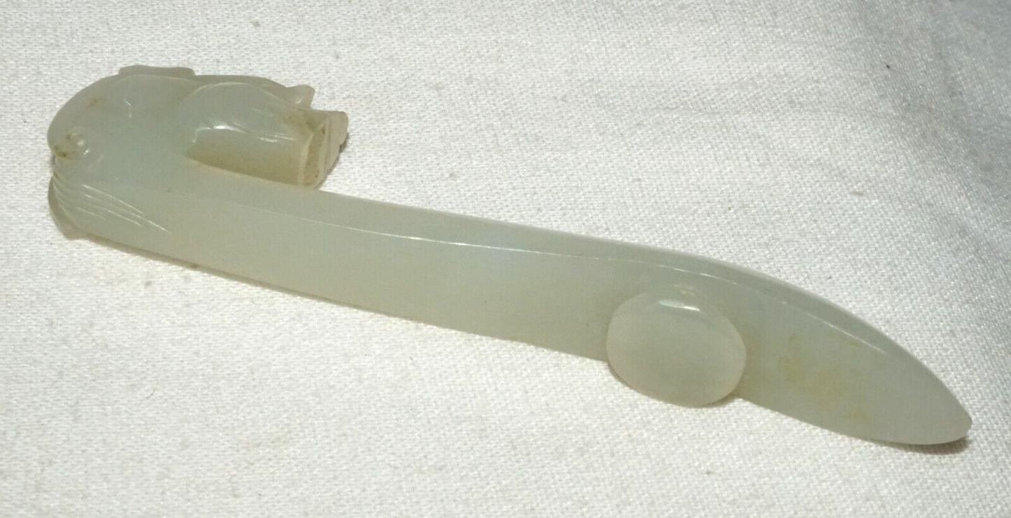 Antique Chinese Grey Green Nephrite Jade Dragon Belt Hook (UVi)#18