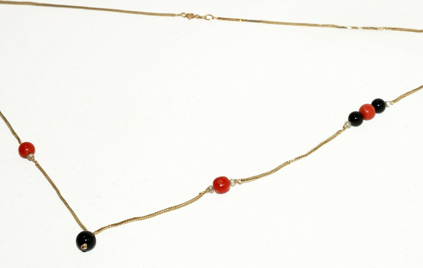 Italy 14K yellow Gold Necklace w Red & Black Coral Beads Giovanni Balestra (LeP)