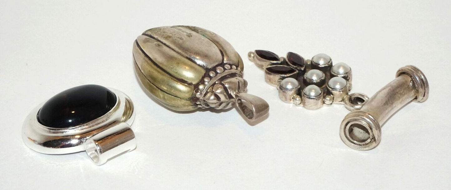 3Pc Vintage Sterling Silver Pendant Lot w. Garnets, Pearls & Onyx (HaL)#16