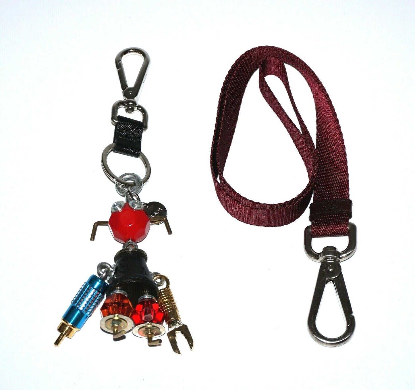 2Pc Vintage Prada Mixed Lot Men's Robot Bag Charm & Fabric Key Chain (CWo)