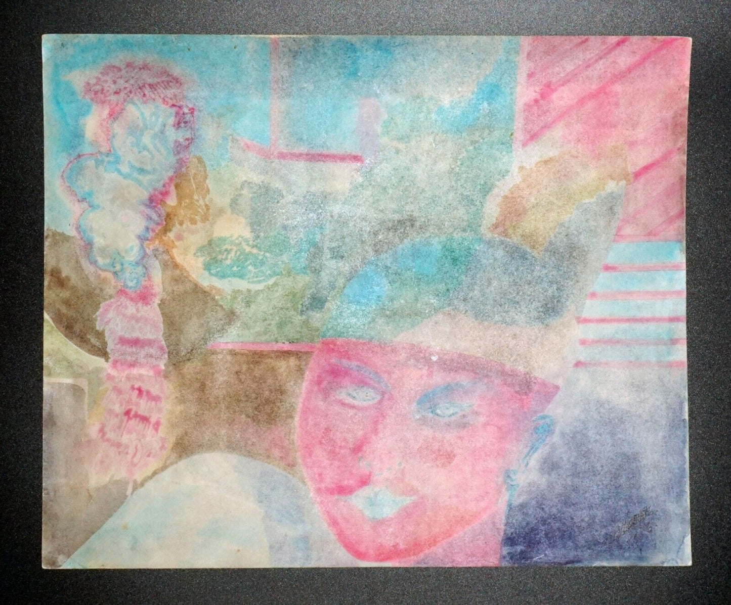 '80s France Hawaii Outsider Art WC Painting Female Figure Claude Vedel (EtJ)#37
