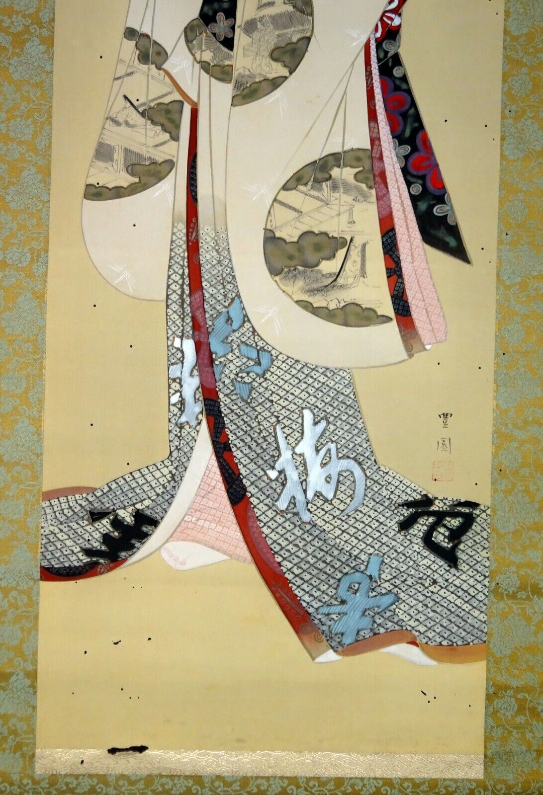 Japanese Taisho Showa Bijin Painting Beautiful Woman w. Bird Cage signed (Fuj)