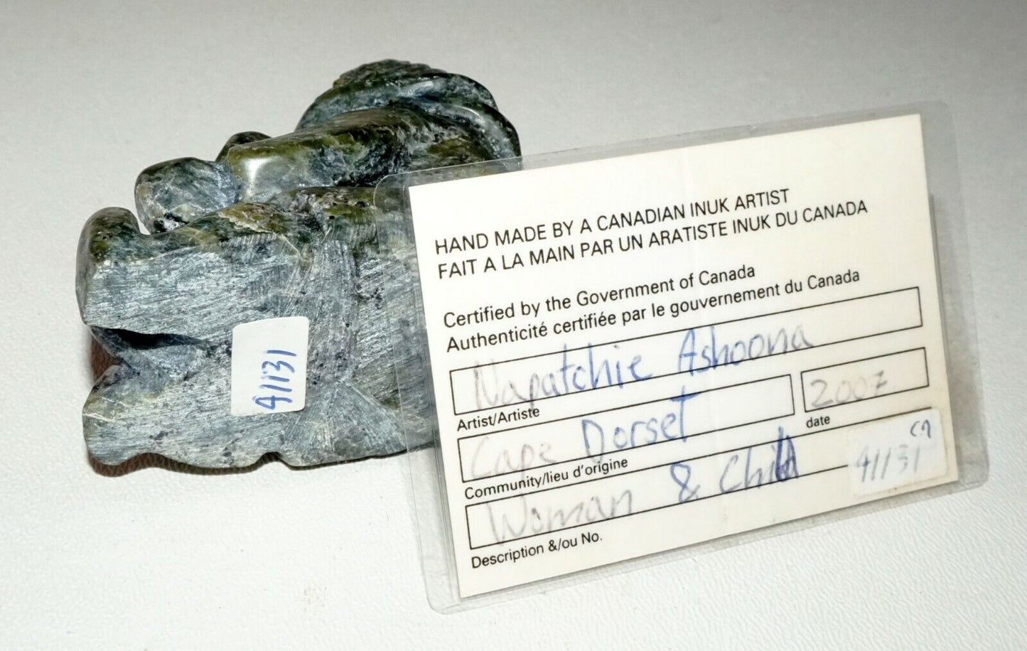 2007 Inuit Eskimo Cape Dorset Stone Carved Mother Napatchie Ashoon (B.1978)(CLB)