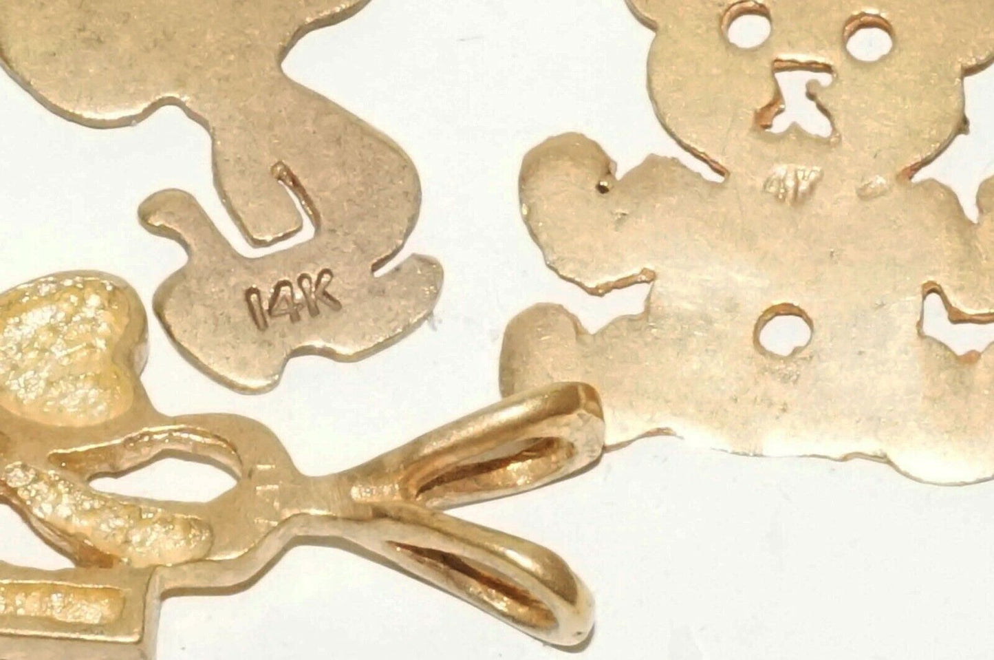3+2x Vintage 14k Yellow Gold Charms Love Bear Snoopy+2x G.P Love CZ Pend(BrM)#49