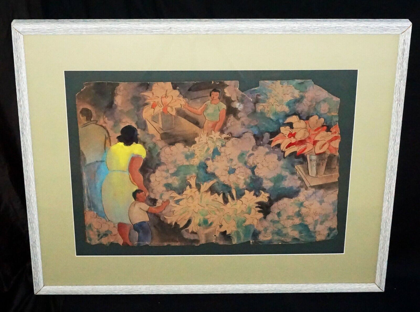 40s Hawaii Ink & Watercolor Painting Hilo Flower-shop by Robert L Eskridge (BeG)