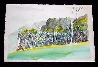 1970s Hawaii Abstract WC Painting "Landscape" by John Wisnosky (1940-2006) (Hos)
