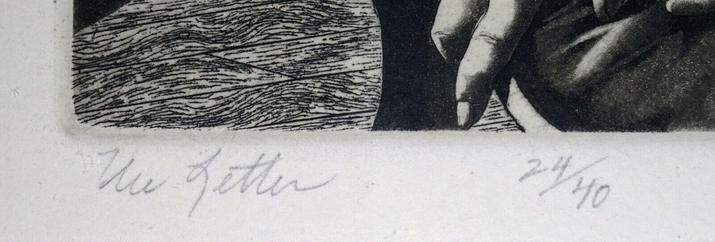 1983 US Framed Etching Print "The Letter" Female Nude by David Bumbeck (AHB)