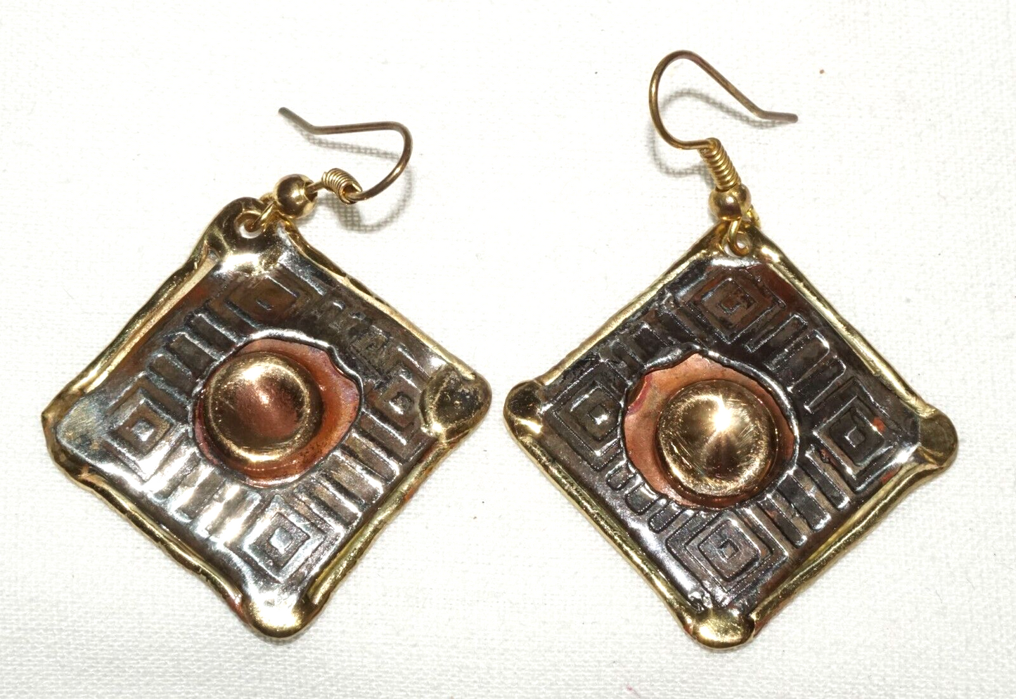 3Pc Modernist Silver & Copper & Brass Handmade Earrings & Bracelet (KoS) L13/19
